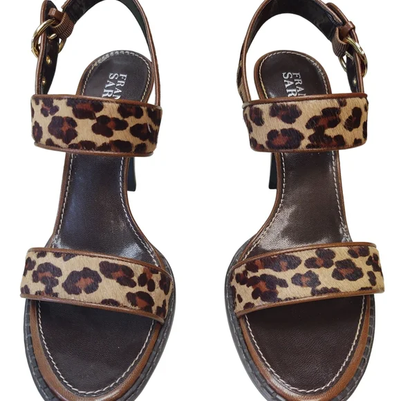 Preloved Franco Sarto Leopard Print Heeled Sandals Size 9 - Picture 2 of 8